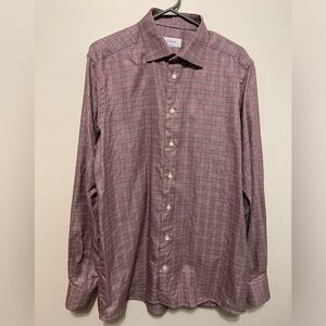 ETON- Dress Shirt Size 16.5 /42 Contemporary In Red & White Plaid Cotton